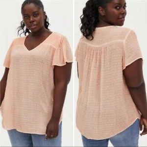 Torrid Peach Swiss Dot Smocked Top